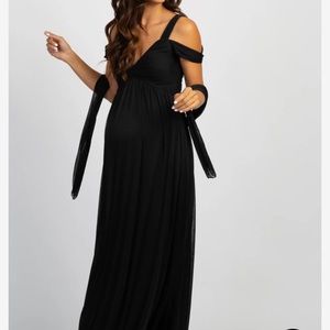 Black Chiffon Cold Shoulder Maternity Evening Dress